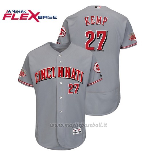 Maglia Baseball Uomo Cincinnati Reds Matt Kemp 150th Aniversario Road Flex Base Gris